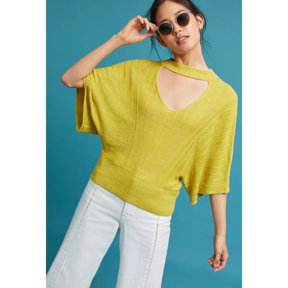 Anthropologie Knitted And Knotted Line green Cut Out Open Top